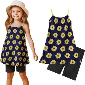 HILEELANG Girl Summer Short Outfits Sets Cami Slip Dress & Shorts Beach Clothing Sets 2-8 Years