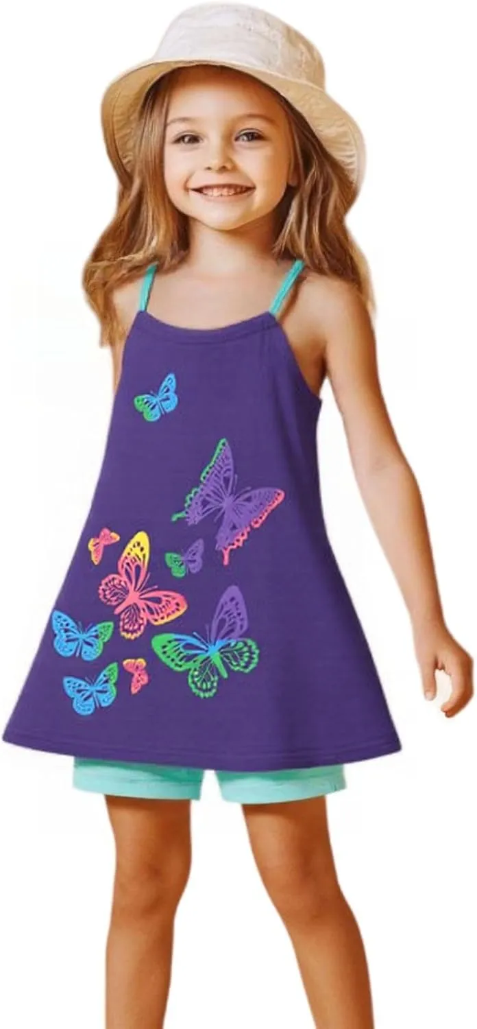 HILEELANG Girl Summer Short Outfits Sets Cami Slip Dress & Shorts Beach Clothing Sets 2-8 Years