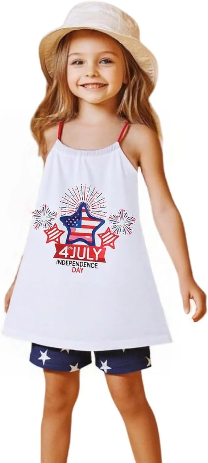 HILEELANG Girl Summer Short Outfits Sets Cami Slip Dress & Shorts Beach Clothing Sets 2-8 Years