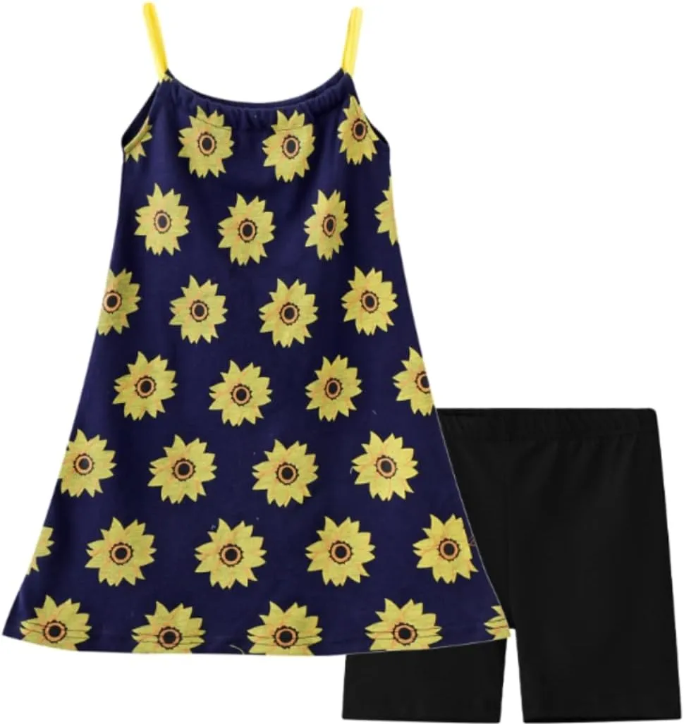 HILEELANG Girl Summer Short Outfits Sets Cami Slip Dress & Shorts Beach Clothing Sets 2-8 Years