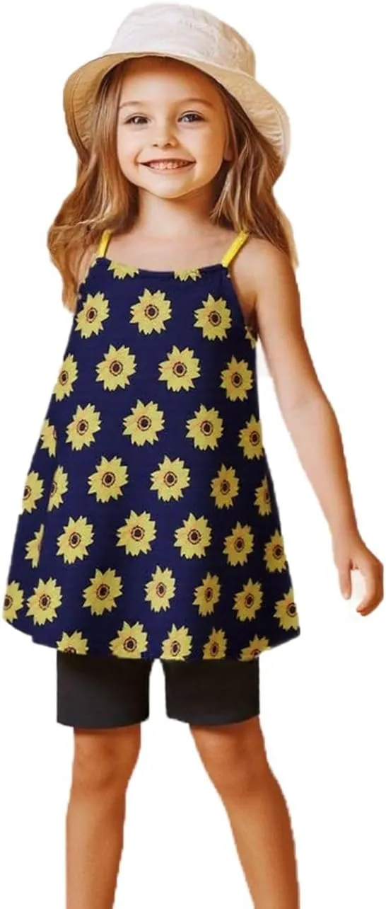 HILEELANG Girl Summer Short Outfits Sets Cami Slip Dress & Shorts Beach Clothing Sets 2-8 Years