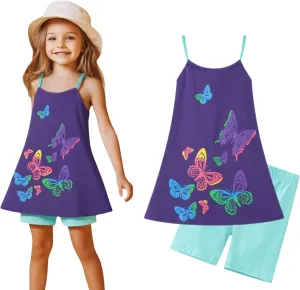 HILEELANG Girl Summer Short Outfits Sets Cami Slip Dress & Shorts Beach Clothing Sets 2-8 Years