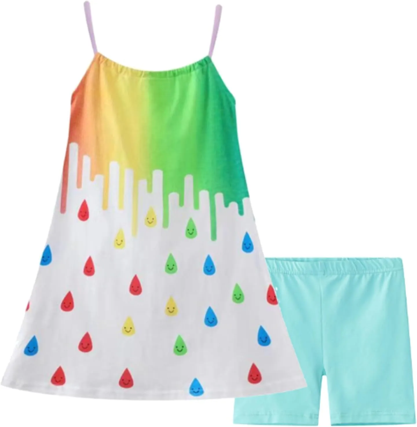 HILEELANG Girl Summer Short Outfits Sets Cami Slip Dress & Shorts Beach Clothing Sets 2-8 Years