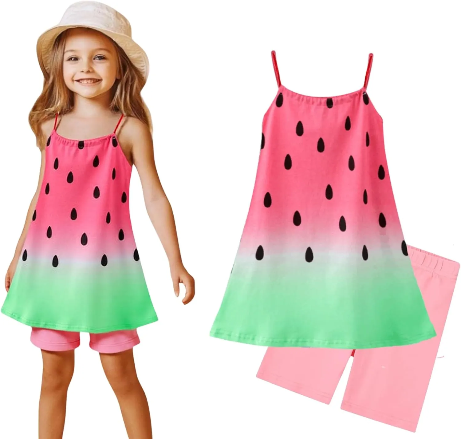 HILEELANG Girl Summer Short Outfits Sets Cami Slip Dress & Shorts Beach Clothing Sets 2-8 Years