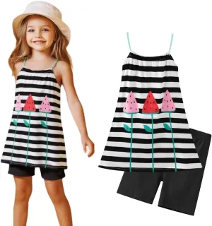 HILEELANG Girl Summer Short Outfits Sets Cami Slip Dress & Shorts Beach Clothing Sets 2-8 Years