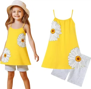 HILEELANG Girl Summer Short Outfits Sets Cami Slip Dress & Shorts Beach Clothing Sets 2-8 Years