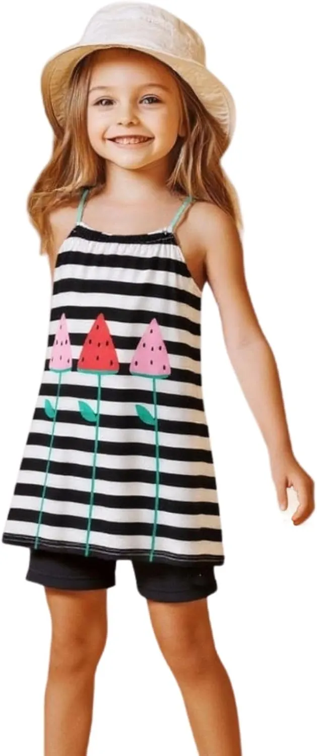 HILEELANG Girl Summer Short Outfits Sets Cami Slip Dress & Shorts Beach Clothing Sets 2-8 Years