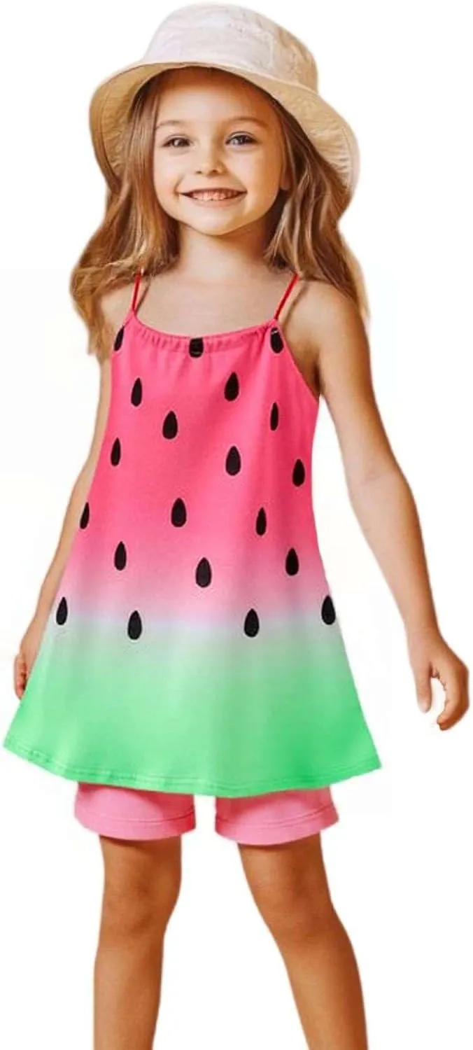 HILEELANG Girl Summer Short Outfits Sets Cami Slip Dress & Shorts Beach Clothing Sets 2-8 Years