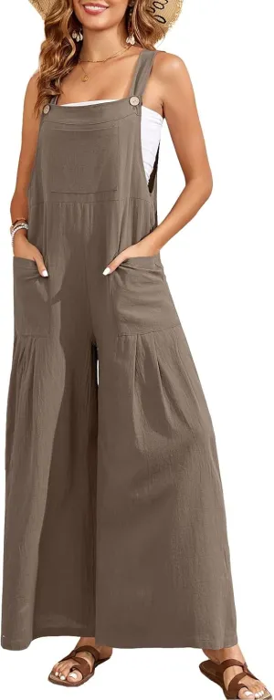 HOTIAN Womens Causal Overalls Jumpsuits 2025 Sleeveless Loose Wide Leg Summer Rompers Jumpers with Pockets