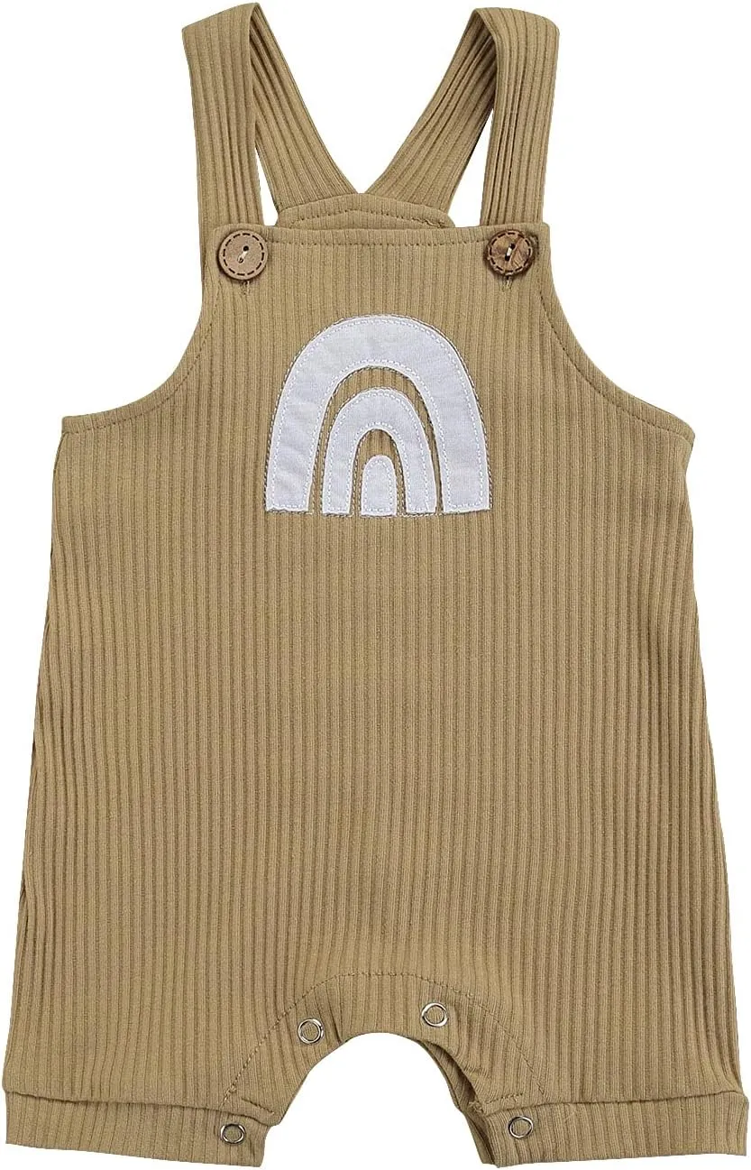 Infant Newborn Baby Girl Boy Rainbow Suspender Jumpsuit Shorts One Piece Romper Outfits Unisex Overall Clothes