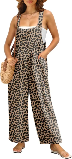 IWOLLENCE Women's Summer Jumpsuits Boho Wide Leg Overalls Casual Loose Rompers with Pockets 2024