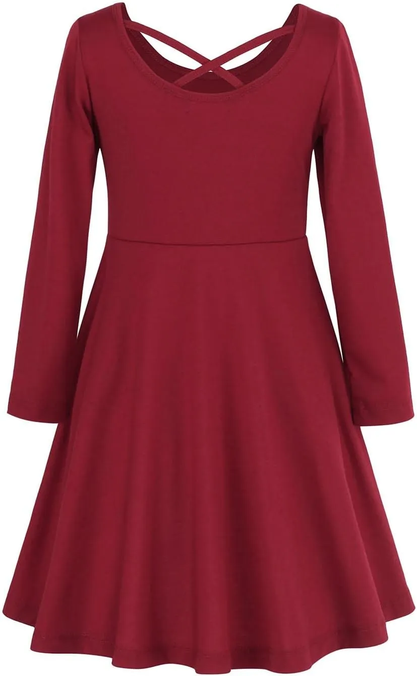 JESKIDS Mommy and Me Matching Short Sleeve Dress Criss Cross A-Line Twirl Skater Dress