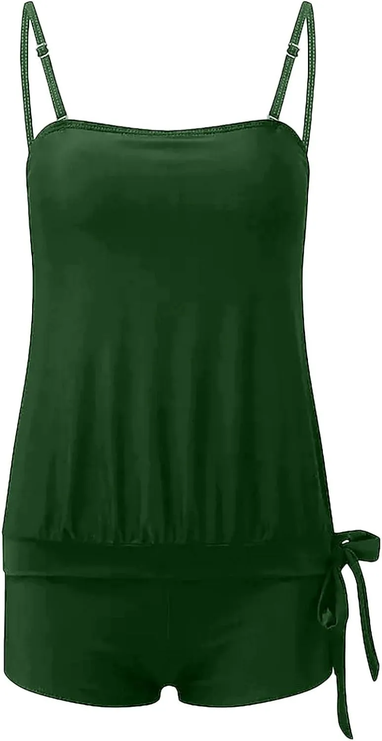 jsaierl Bandeau Swimsuits for Women Summer Two Piece Tankini Bathing Suits Sexy Strapless Ruffle Swim Tank Top with Bottoms