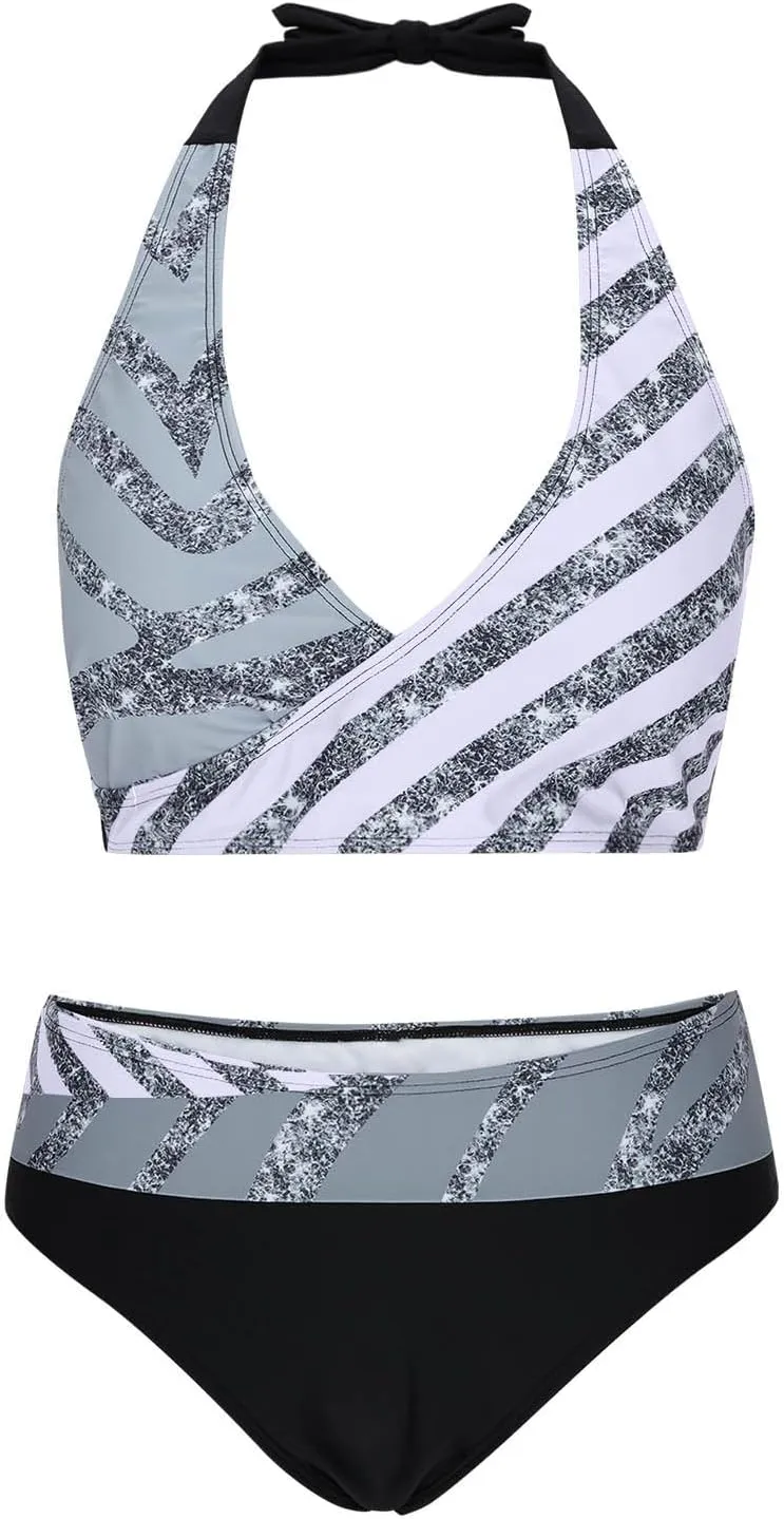 jsaierl Women Bikini Sets Sexy Triangle Bathing Suit Fashion Colourful Striped Print 2 Piece Swimwear Tummy Control Swimsuits