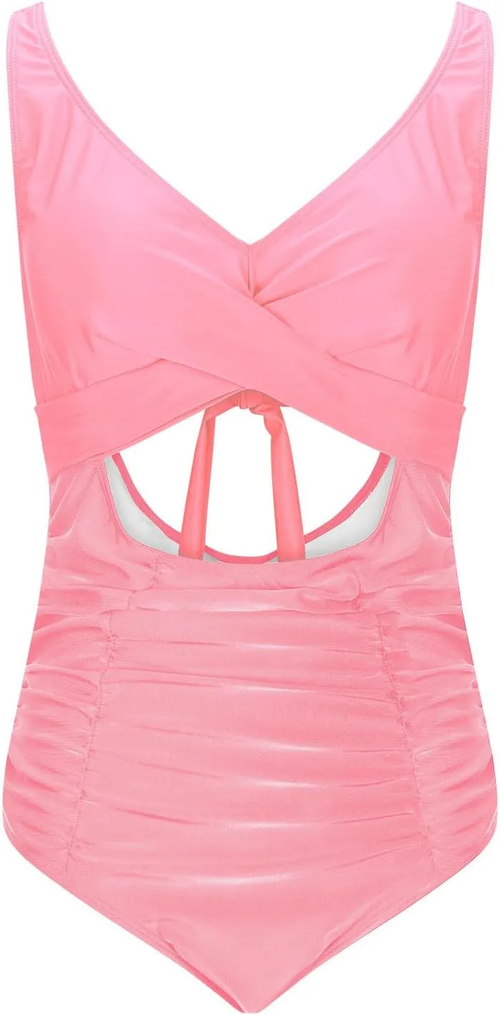 jsaierl Women Sexy Cut Out One Piece Swimsuit Slimming Tummy Control Front Twist Push Up Bathing Suit Ruched 1 Piece Swimwear