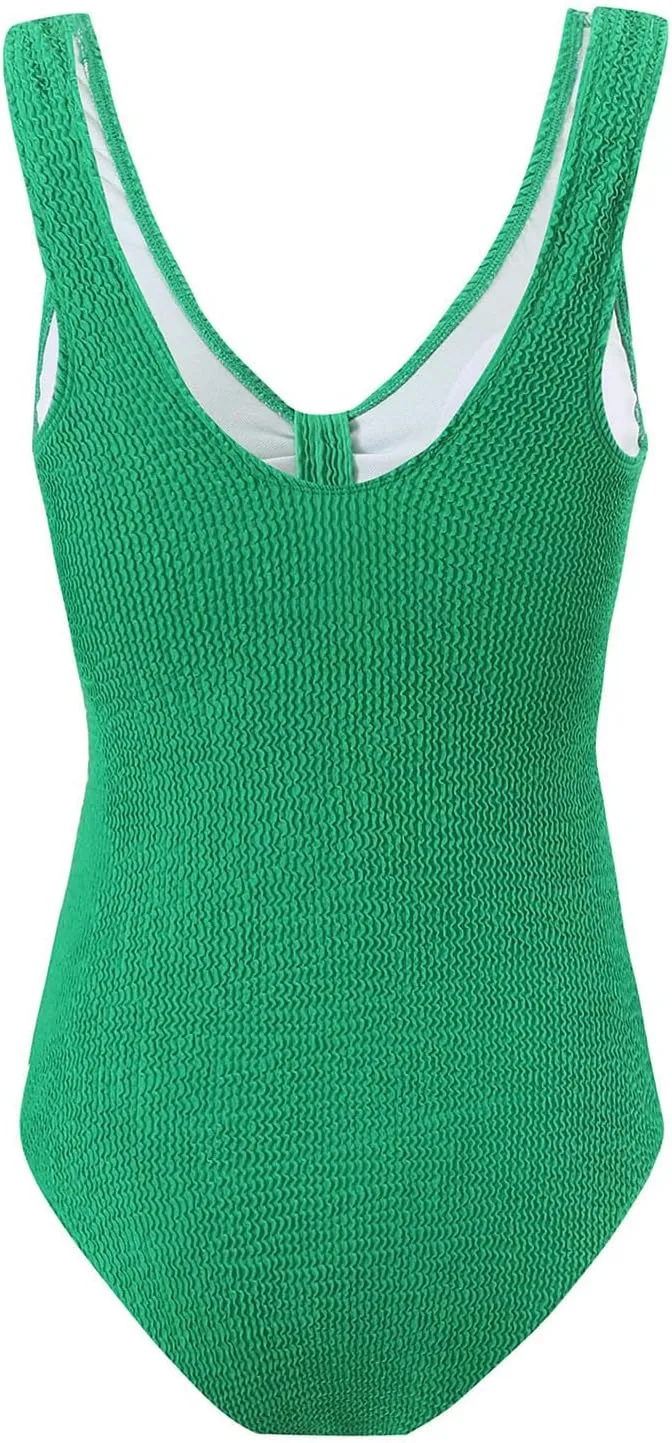 jsaierl Womens Bikini One Piece Swimsuits 2025 Trendy Ribbed High Cut Tummy Control 1 Piece Swimsuit Sexy V Neck Bathing Suit