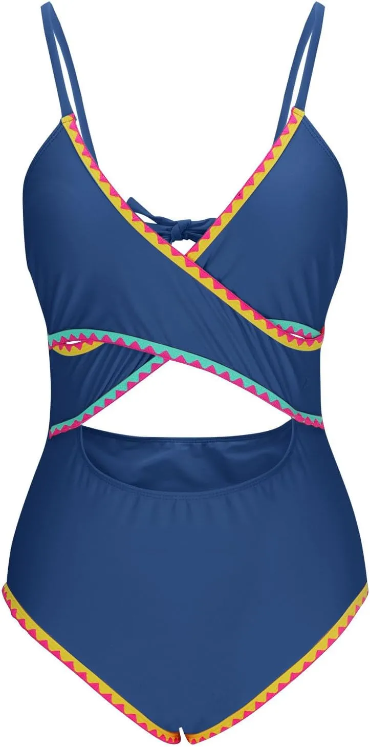 jsaierl Womens Padded Bikini One Piece Swimsuits Sexy Cut Out Back Strappy Bathing Suits Tummy Control Front Twist Swimwear