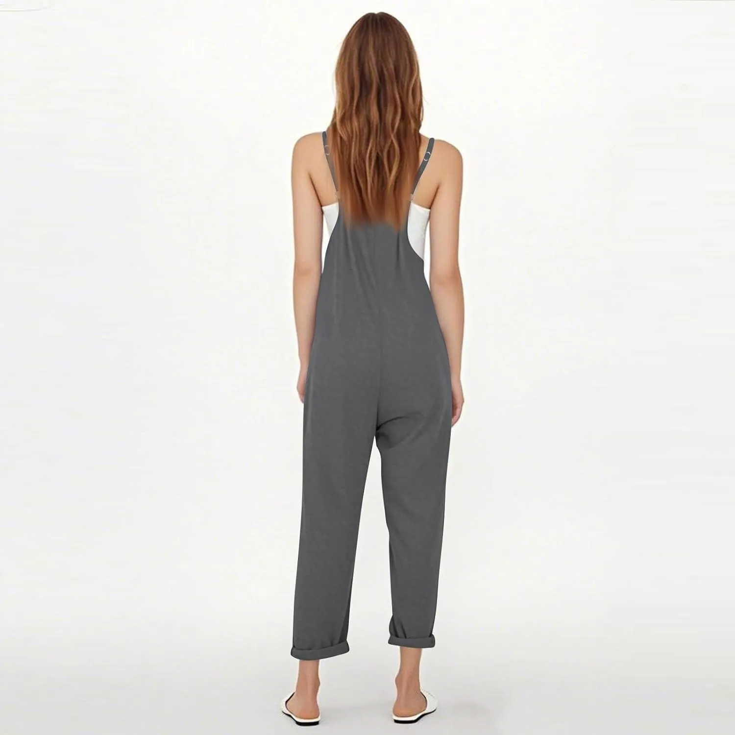 Jumpsuits for Women Casual Adjustable Spaghetti Straps One Piece Jumpsuit Baggy Wide Leg Long Pants Overalls Pockets
