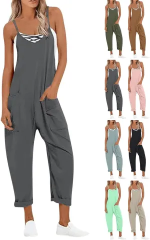 Jumpsuits for Women Casual Adjustable Spaghetti Straps One Piece Jumpsuit Baggy Wide Leg Long Pants Overalls Pockets