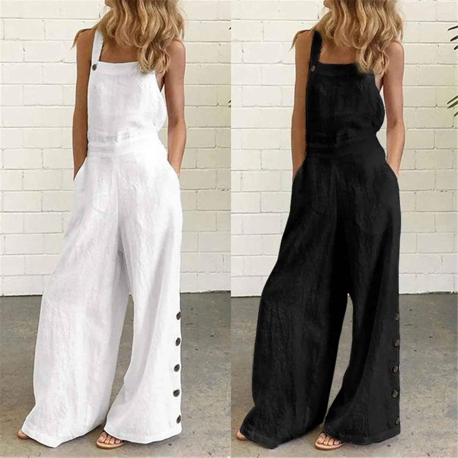 Jumpsuits for Women Plus Size One Piece Jumpsuit Loose Fit Bib Overalls Wide Leg Jumpsuit with Pockets Summer Outfits