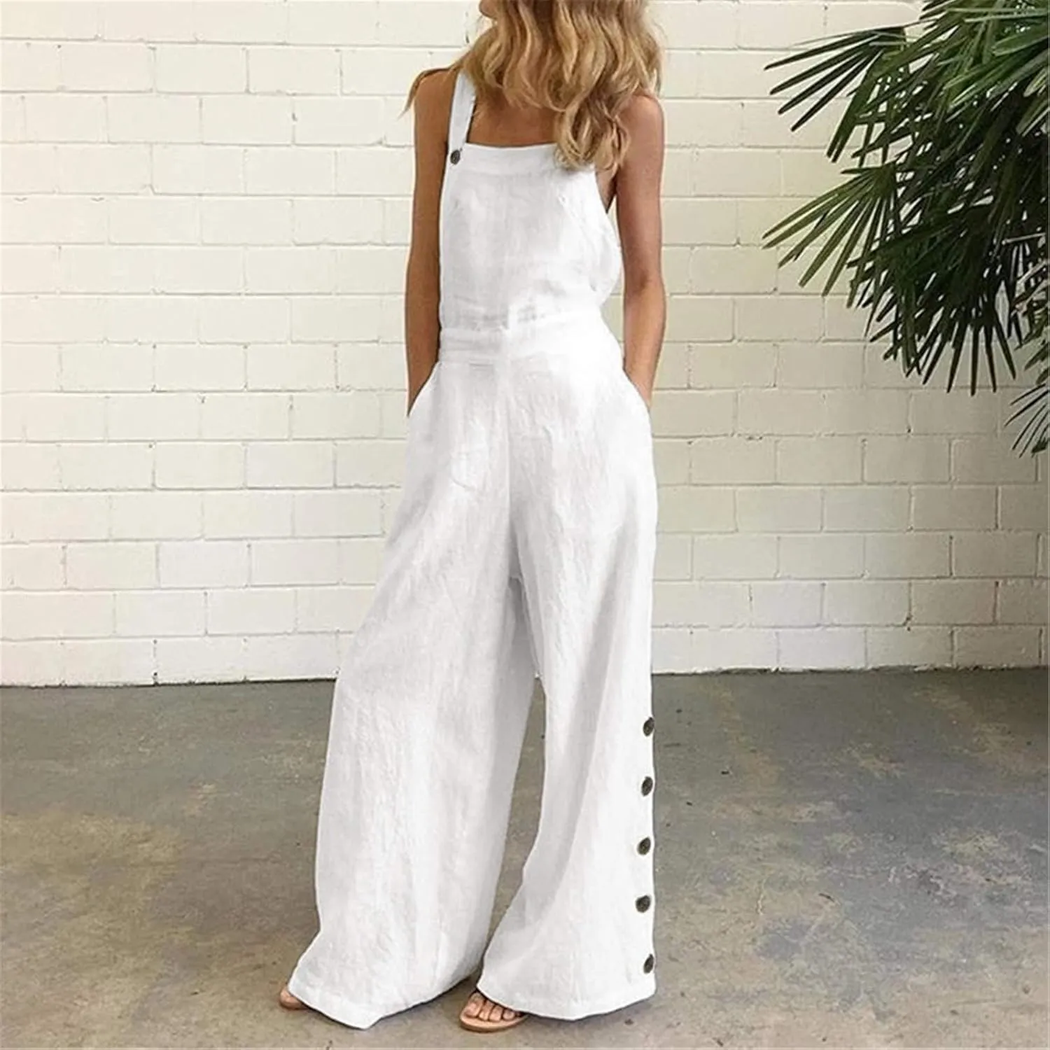 Jumpsuits for Women Plus Size One Piece Jumpsuit Loose Fit Bib Overalls Wide Leg Jumpsuit with Pockets Summer Outfits