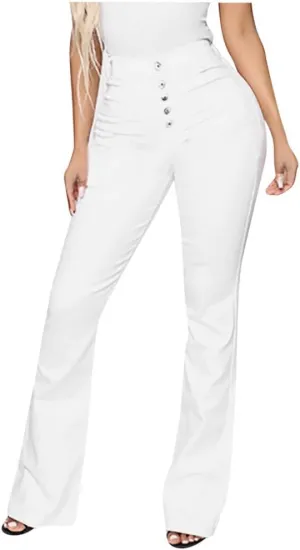 Juniors Bell Bottom High Waist Stretch Fitted Wide Leg Bootcut Denim Flare Jeans Plus Size