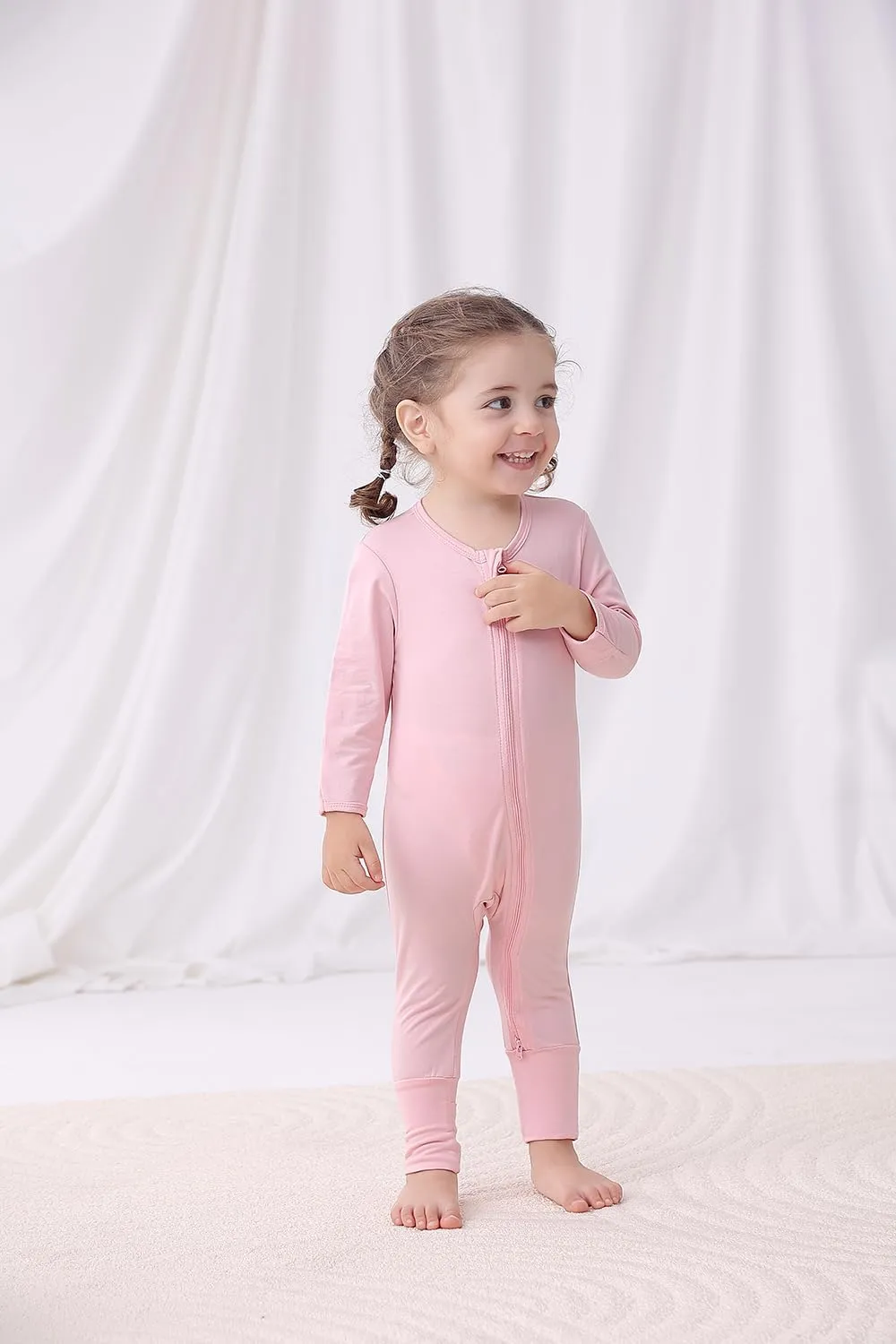 JunNeng 2 Pack Footless Long/Short Sleeve Baby Romper with Zipper Cotton Infant Sleepwear