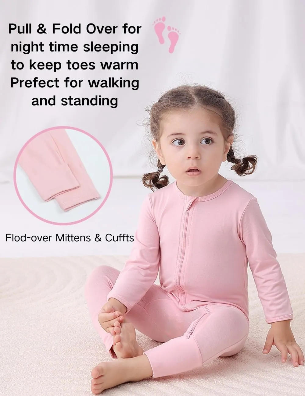 JunNeng 2 Pack Footless Long/Short Sleeve Baby Romper with Zipper Cotton Infant Sleepwear