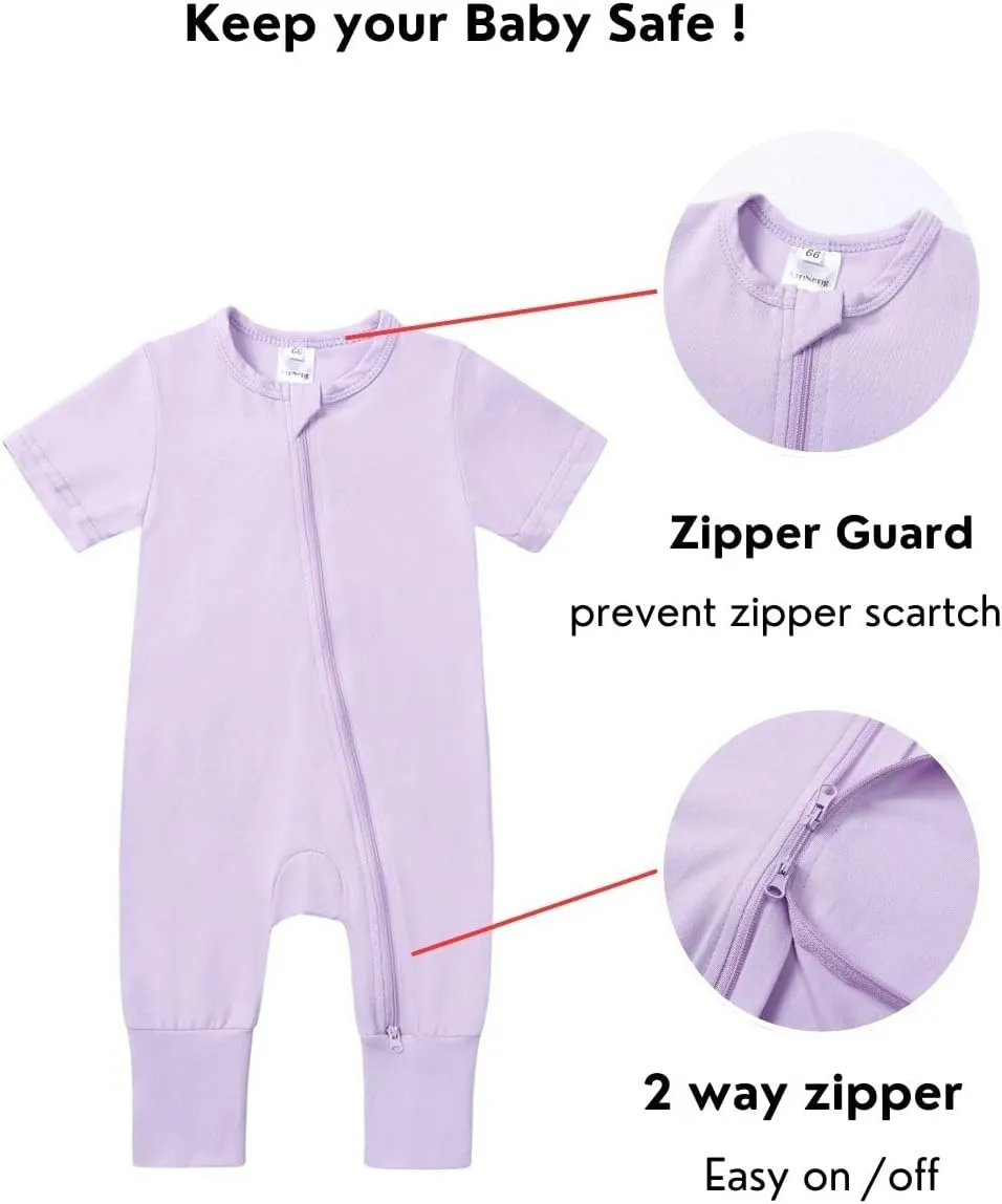 JunNeng Baby Boy Girl 2Pcs Rompers Short Sleeve Sleeper Infant Cotton 2-way Zippers Comfy Summer Jumpsuit