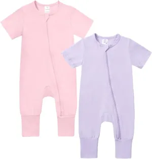 JunNeng Baby Boy Girl 2Pcs Rompers Short Sleeve Sleeper Infant Cotton 2-way Zippers Comfy Summer Jumpsuit