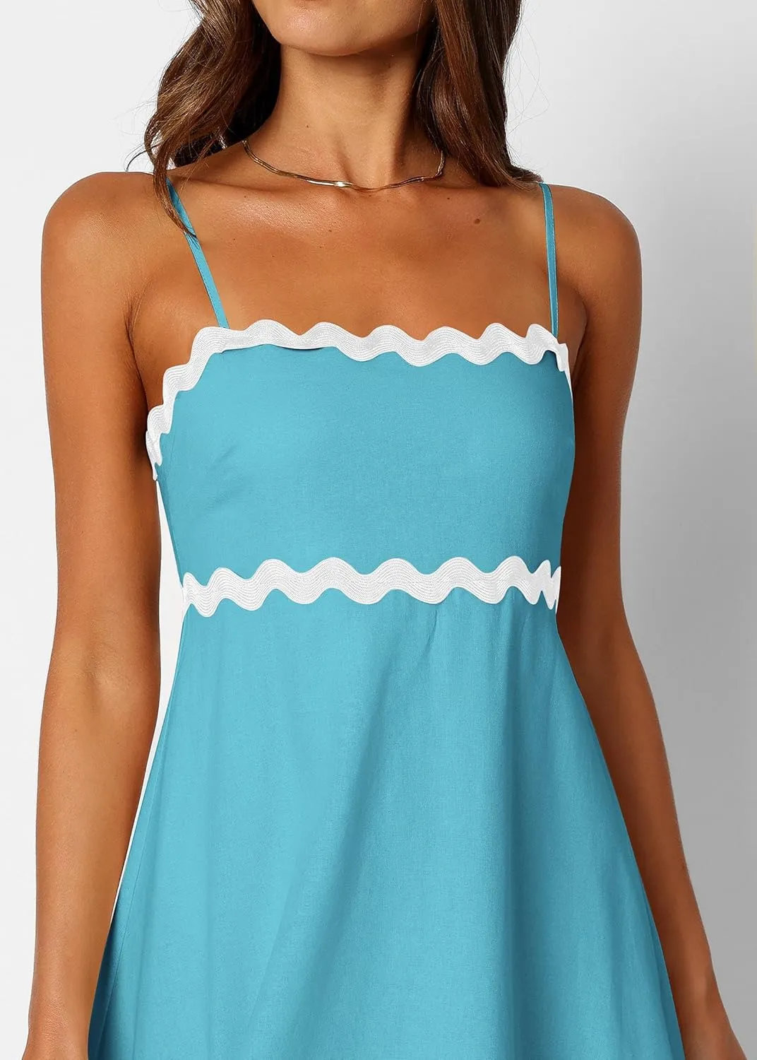 KIRUNDO Womens Summer Dresses 2025 Boho Spaghetti Strap Sleeveless Smocked Rickrack Trim Flowy Beach Vacation Midi Sundress