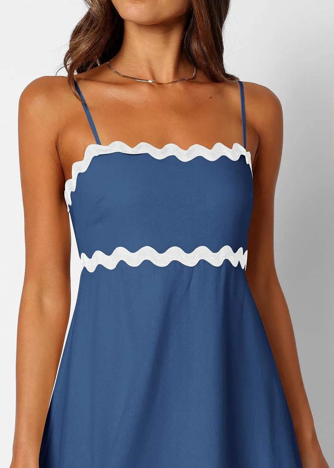 KIRUNDO Womens Summer Dresses 2025 Boho Spaghetti Strap Sleeveless Smocked Rickrack Trim Flowy Beach Vacation Midi Sundress