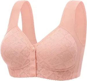 Lace Bras for Women Front Closure Snap Wide Straps Push Up Bralettes No Underwire Everyday Comfortable Bra Plus Size