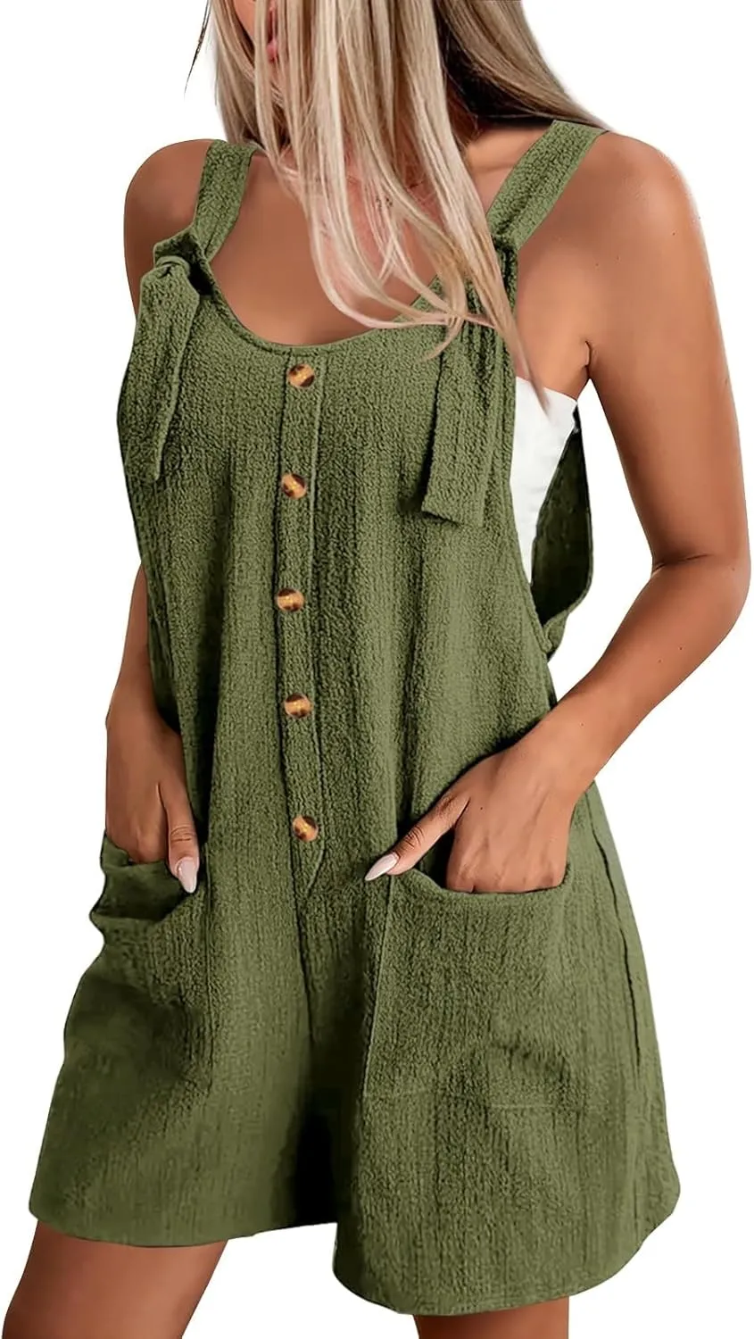 lcyhony Summer Rompers for Women 2025 Loose fit Overall Shorts Casual Comfy Adjustable Shoulder Strap Jumpsuits with Pockets