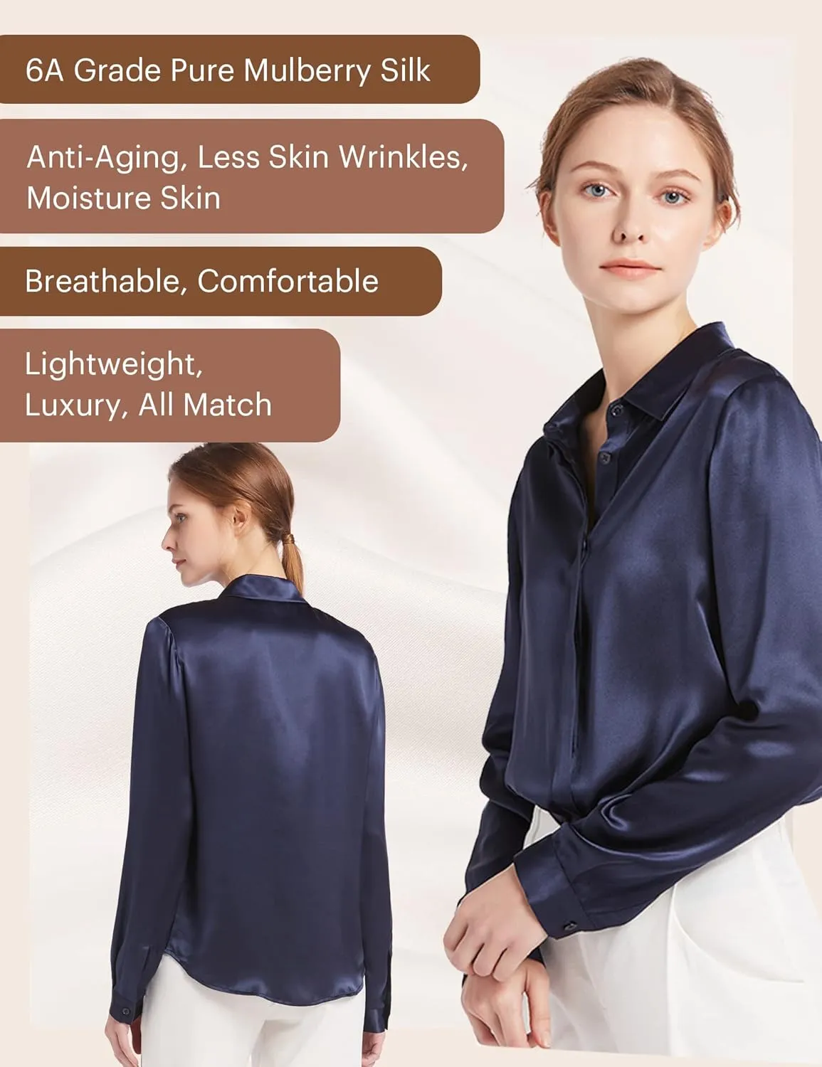 LilySilk Silk Blouse for Women 100% Pure Silk Long Sleeves Cool Smooth Tops