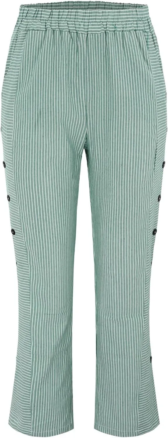 Linen Pants for Women 2025 Plus Size Trendy Striped Spring Summer Gauze Pants Casual Elastic Waist Comfy Trousers