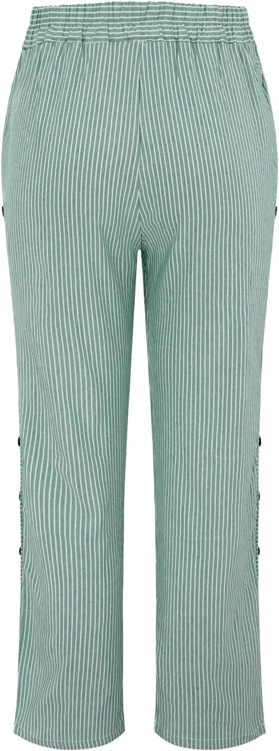 Linen Pants for Women 2025 Plus Size Trendy Striped Spring Summer Gauze Pants Casual Elastic Waist Comfy Trousers