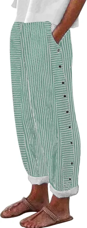 Linen Pants for Women 2025 Plus Size Trendy Striped Spring Summer Gauze Pants Casual Elastic Waist Comfy Trousers