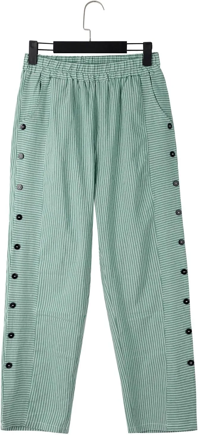 Linen Pants for Women 2025 Plus Size Trendy Striped Spring Summer Gauze Pants Casual Elastic Waist Comfy Trousers