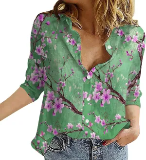 Linen Tops for Women Summer 2024 Lapel Long Sleeves Shirt Blouse Tops Casual Comfy Fall Tunic Tops Lapel Neck Blouses