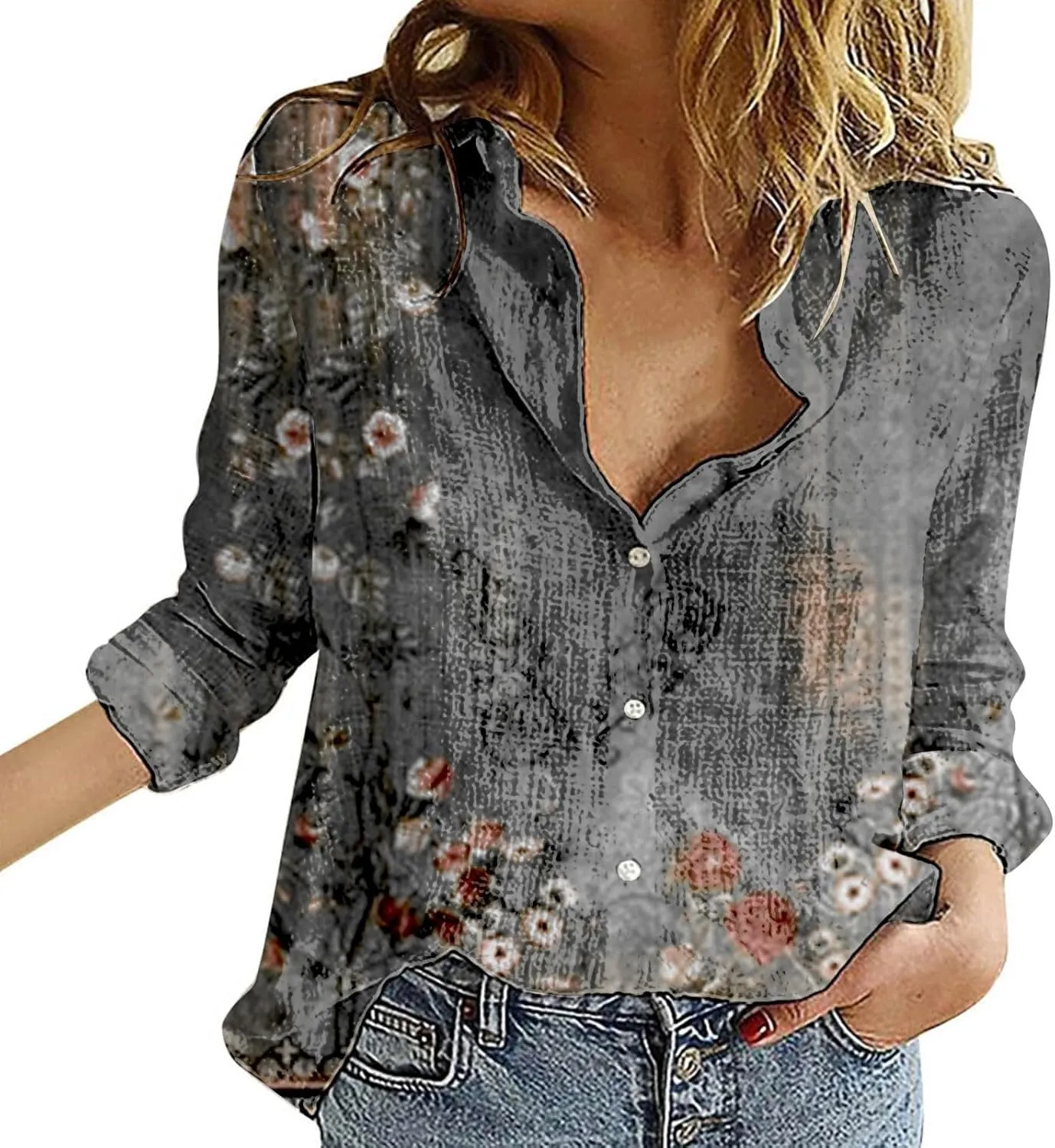 Linen Tops for Women Summer 2024 Lapel Long Sleeves Shirt Blouse Tops Casual Comfy Fall Tunic Tops Lapel Neck Blouses