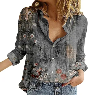 Linen Tops for Women Summer 2024 Lapel Long Sleeves Shirt Blouse Tops Casual Comfy Fall Tunic Tops Lapel Neck Blouses