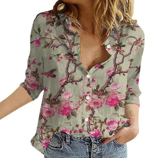 Linen Tops for Women Summer 2024 Lapel Long Sleeves Shirt Blouse Tops Casual Comfy Fall Tunic Tops Lapel Neck Blouses