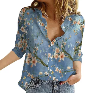 Linen Tops for Women Summer 2024 Lapel Long Sleeves Shirt Blouse Tops Casual Comfy Fall Tunic Tops Lapel Neck Blouses