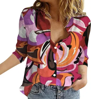 Linen Tops for Women Summer 2024 Lapel Long Sleeves Shirt Blouse Tops Casual Comfy Fall Tunic Tops Lapel Neck Blouses