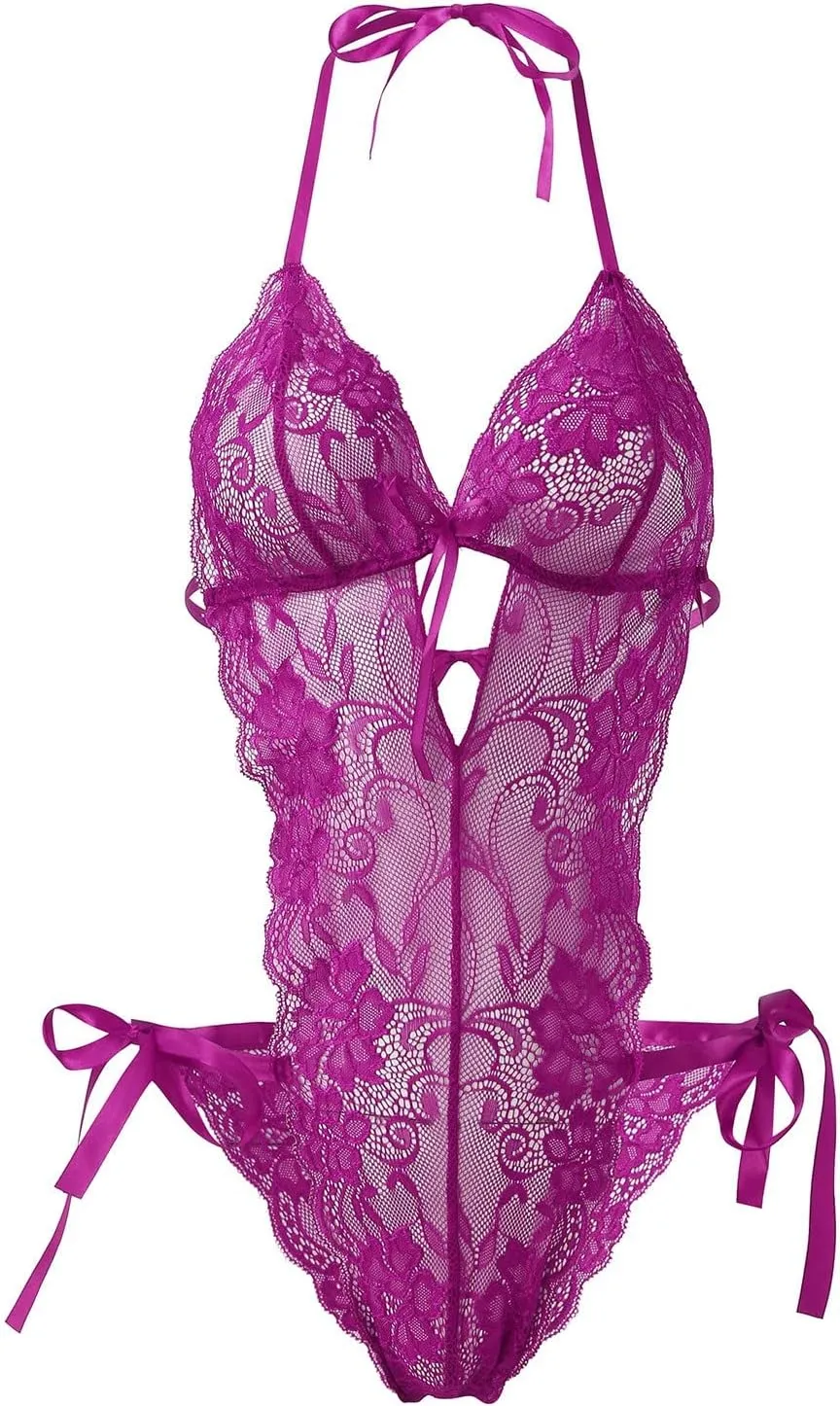 Lingerie for Women Sexy Slutty Teddy Snap Crotch Lingerie Bodysuit Lace Criss Cross Cut Out Backless Romper Underwear