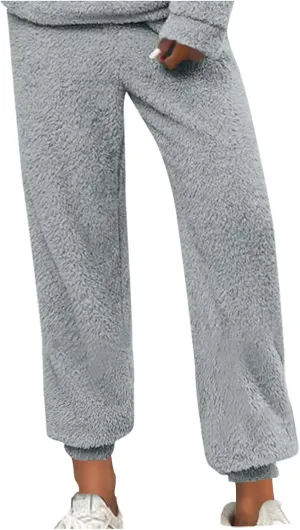 Lmdudan Women High Waist Fuzzy Fleece Lounge Pants Pajama Pants Warm Soft Pajamas Bottoms Sleepwear Winter Fluffy Sweatpants