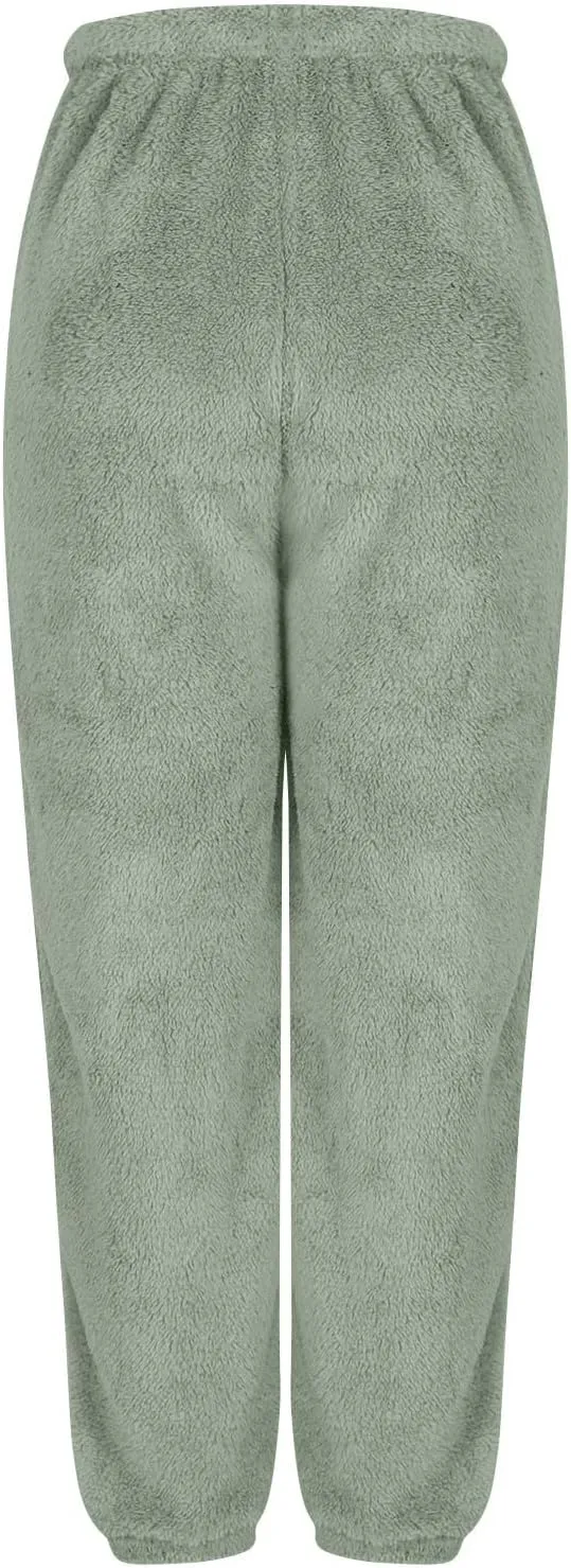 Lmdudan Women High Waist Fuzzy Fleece Lounge Pants Pajama Pants Warm Soft Pajamas Bottoms Sleepwear Winter Fluffy Sweatpants