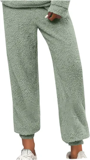 Lmdudan Women High Waist Fuzzy Fleece Lounge Pants Pajama Pants Warm Soft Pajamas Bottoms Sleepwear Winter Fluffy Sweatpants