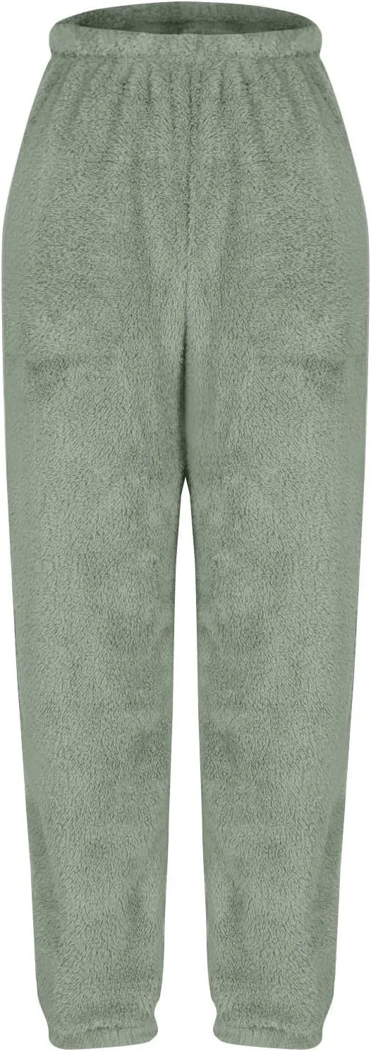 Lmdudan Women High Waist Fuzzy Fleece Lounge Pants Pajama Pants Warm Soft Pajamas Bottoms Sleepwear Winter Fluffy Sweatpants